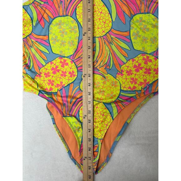 Chubbies One Piece Pineapple Neon Beach Miami 80s Vacation Low Back Sexy sz L - Picture 8 of 8